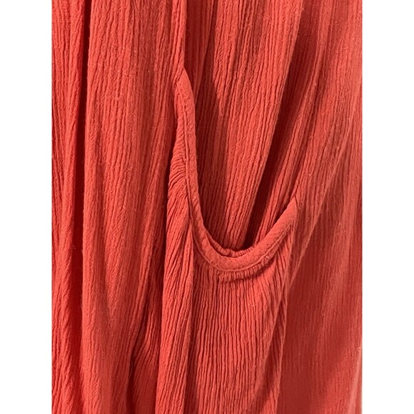 Umgee Womens Tunic Dress L Red Coral Mesh Accent Pockets - Picture 4 of 8